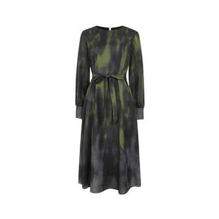 sdeer圣迪奥春装女装文艺OL风圆领晕染收腰连衣裙S24161202