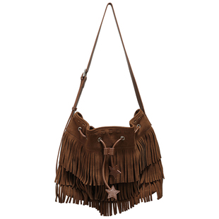 【小优家包包】HOYOZI原创 真皮星星流苏包女单肩斜挎水桶秋冬