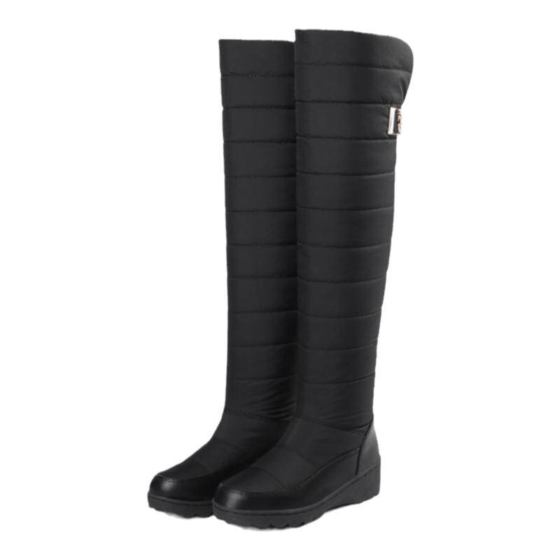 2025季防水羽绒棉过膝雪地靴女长筒棉靴平底套筒加厚毛保暖大码靴