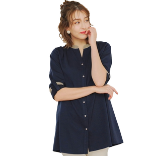 Tiaclasse日系简约可洗牧师领衬衫式长上衣女慵懒适宜ONWARD秋冬