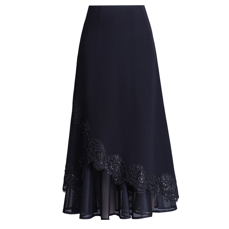 不规则A字黑色冰丝半身裙女夏季