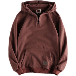 香港潮牌连帽卫衣男冬季青年加绒加厚长袖复古半开领休闲套头上衣