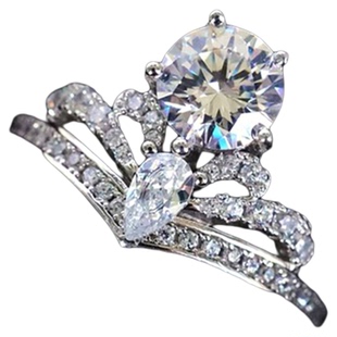 【初旭冠冕】皇冠戒指女豪华满钻一克拉圆钻莫桑钻婚戒钻戒礼物潮