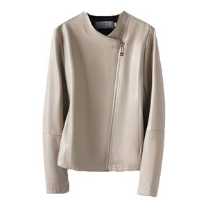 绵羊皮女真皮外套短款立领修身显瘦皮夹克2024秋冬新款海宁女皮衣