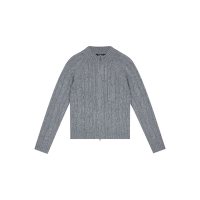 绵羊毛麻花拉链毛衣外套