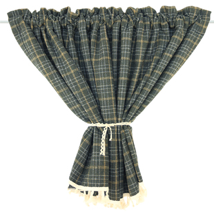 英式复古风格子挂钩遮光窗帘半帘乡村穿杆免打孔门帘魔术粘贴美式