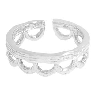 韩版S925纯银皇冠戒指女黄金色波浪纹指环网红小众设计气质戒饰品