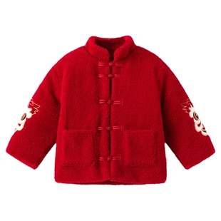 儿童拜冬年服喜庆风冬装唐装男童过年衣服女童红色套装巨好看年服