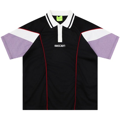 拼接撞色Polo衫千鸟格拼接宽松