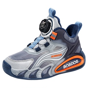 巴布豆男童加绒二棉运动鞋2025新款冬季高帮皮面防水儿童篮球鞋