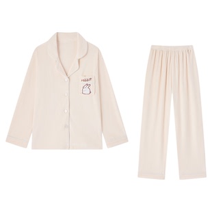 檐花冬季睡衣女款海岛绒秋冬薄绒加绒兔子家居服牛奶绒冬天法兰绒