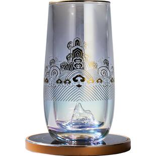 容山堂焕彩金银烧玻璃杯大号耐热雪山绿茶杯家用泡茶水杯果汁中式