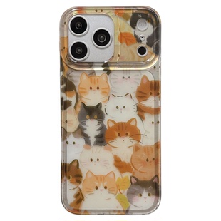 jze 韩风可爱卡通猫咪脑袋涂鸦适用苹果17ProMax手机壳iphone15新款16pro女13双层15pro小众全包防摔保护套14