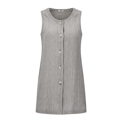 春季新款亚麻肌理感圆领马甲上衣