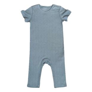 ins婴儿短袖长爬连体衣a类莫代尔棉网眼夏季薄款宝宝衣服无骨睡衣