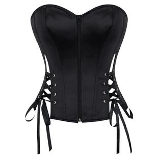 新款黑色朋克辣妹风绑带束身衣收腰显瘦托胸拉链紧身胸衣corset