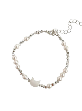 猫咪珍珠碎银子手链女甜美可爱