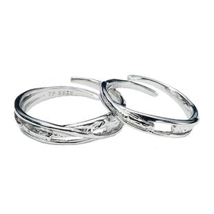 [白绷带]情侣对戒纯银戒指三行情诗食指男一对小众不规则素圈礼物