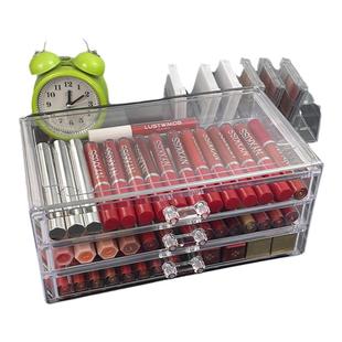 口红收纳盒桌面抽屉式唇釉眼影化妆品彩妆透明防尘收纳杂物整理盒