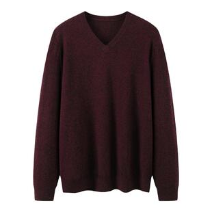 外贸换季断码清仓秋冬男士休闲打底V领暗红色99%绵羊毛针织衫R120