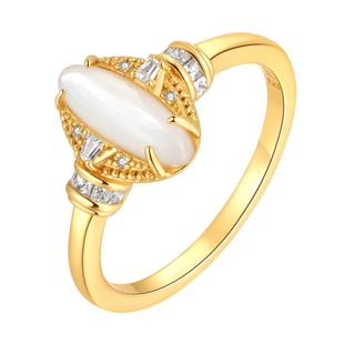 露晞薾曼原创设计白贝戒指银镀金镶钻复古轻奢高级感小众叠带指环