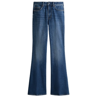 HM女装牛仔裤冬季微紧身牛仔裤高腰喇叭设计长裤1302894