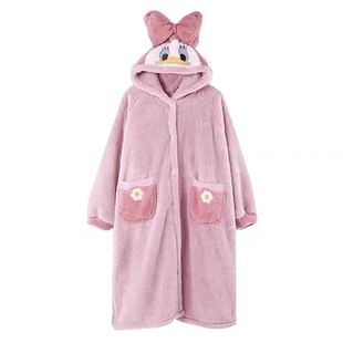 秋冬季珊瑚绒睡裙可爱长袖家居服保暖加厚两件套装女士法兰绒睡衣