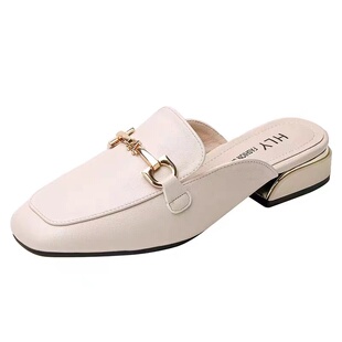 包头半拖鞋女秋外穿2023新款穆勒凉拖平底单鞋牧诗米秋款半托鞋子