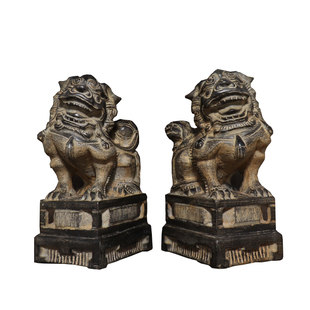 仿古石雕青石复古雌雄狮子一对中式案头茶席装饰摆件文玩收藏包邮