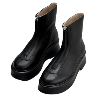 ANDS MB THE ROW靴子 厚底前拉链瘦瘦靴骑士马丁女士短靴外贸原单