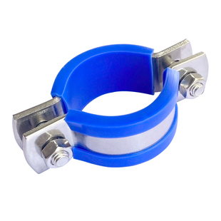 全304不锈钢加厚管夹管支架带蓝色皮垫无柄水管固定支架抱箍卡箍
