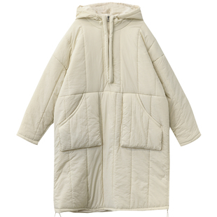 咖咪羽棉服女冬装新款女士长款上衣连帽白色休闲洋气女装棉衣外套
