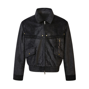 CoosRetro 美式复古麂皮结构翻领工装夹克秋冬街头男士潮牌外套