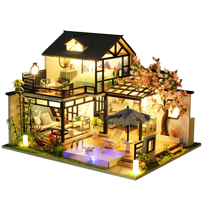 复古中国风diy小屋建筑diy模型玩具别墅手工拼装小屋木质生日礼物