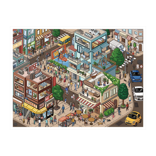 艺蓝119期特油街景系列造景贴纸步行街居民区高难度微缩场景3D立体小屋贴画手工diy儿童玩具女孩元旦圣诞礼物