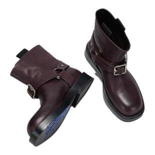 Rosa Bianca厚底骑士靴女真皮2025秋冬新款靴子复古西部牛仔短靴