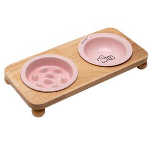 Petdebby猫粮碗宠物食盆狗狗慢食碗防噎陶瓷双碗飞碟碗防打翻狗碗