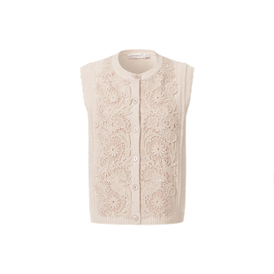 【云锦研究所联名】VGRASS26春新款蕾丝绣花开运粉绵羊毛针织马甲