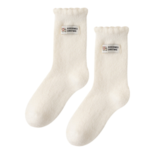 都市丽人毛绒袜子女秋冬季款澳绒加厚保暖居家地板袜月子袜睡眠袜