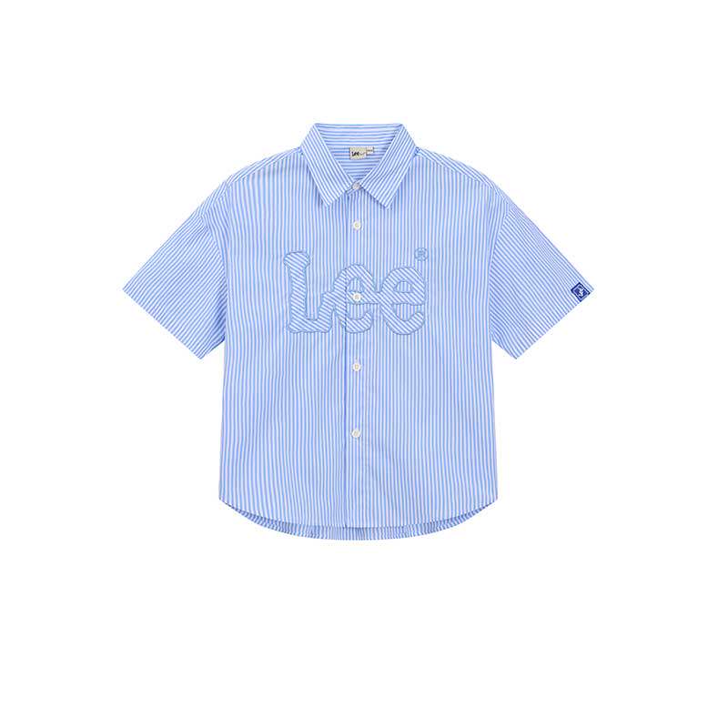 Leekids男童条纹短袖衬衫透气