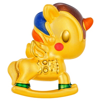 金至尊IP联名款tokidoki黄金木马吊坠Rodeo独角兽足金转运珠金珠