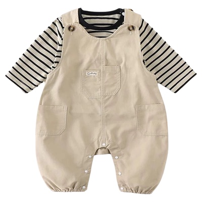 婴儿春秋装背带裤连体衣分体套装