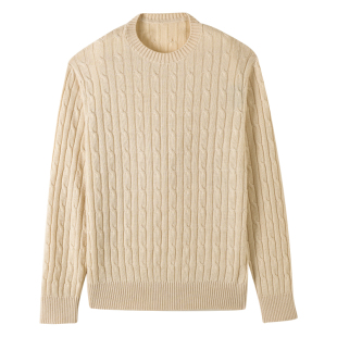 Acme cultum柞蚕丝羊毛绞花圆领毛衣男老钱长袖针织衫慵懒高级感