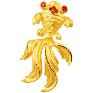 双飞翼黄金金鱼吊坠3d硬金足金999项链挂坠红眼锆石结婚女款饰品