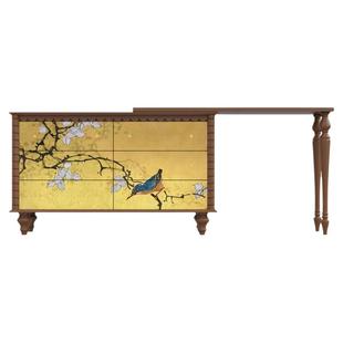 中国风花鸟六斗柜家用梳妆台搭台轻奢抽屉柜客厅餐厅鎏金色装饰柜