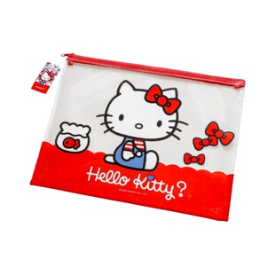 正版hellokitty拉链式文件袋网格资料袋学生补习书本透明收纳袋
