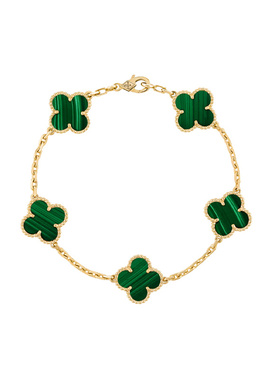 9.9新梵克雅宝 四叶幸运系列 孔雀石四叶草 18K黄金 手链 女 绿色