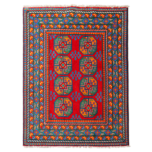 阿富汗进口客厅羊毛地毯手工打结美式波斯复古玄关床边毯红色地垫