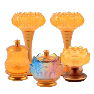 欧斯特 琉璃酥油灯灯座 高脚莲花烛台 佛前供水杯 供果盘宝瓶