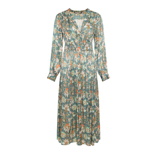 【桑蚕丝】GEGINA吉吉娜新款松紧收腰连衣裙女中长款真丝印花裙子